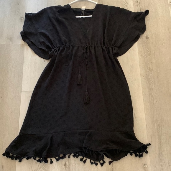 Bari by swimwear black sheer‎ cover up tassels ruffle size M - Picture 9 of 12